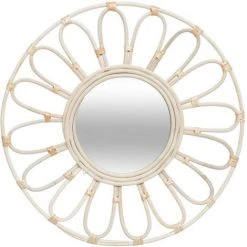 Atmosphera - Miroir Mural Fleur En Rotin D 56 Cm - Beige