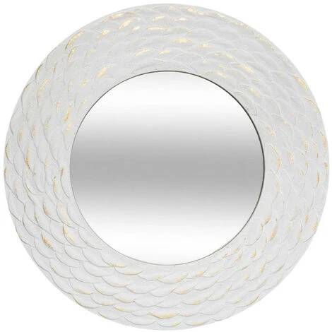 Atmosphera - Grand Miroir Mural En Bois Sculpté Blanchi Et Doré D 80 Cm - Blanc 3 Atmosphera - Grand Miroir Mural En Bois Sculpté Blanchi Et Doré D 80 Cm - Blanc