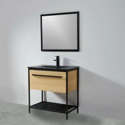 STANO. Miroir Rectangulaire SMART 80x70cm Avec Cadre Noir Mat - Noir -Miroir Soldes Boutique 25011473 3