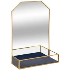 Atmosphera - Objet Décoratif Miroir En Métal Et Verre Avec Rangement H 29.5 Cm - Bleu