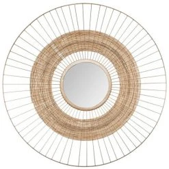 Atmosphera - Grand Miroir Mural Soleil En Métal Doré Et Rotin Tressé H 75 Cm - Doré