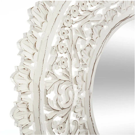 Atmosphera - Grand Miroir Mural Blanc Aspect Vieilli En Bois Ajouré D 90 Cm - Blanc 4 Atmosphera - Grand Miroir Mural Blanc Aspect Vieilli En Bois Ajouré D 90 Cm - Blanc – Image 2