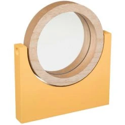 Atmosphera - Miroir à Poser Rond Pivotant Support En Bois H 20 Cm - Jaune