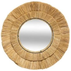 Atmosphera - Miroir Mural En Raphia D 57 Cm - Beige