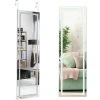 COSTWAY Miroir Pleine Longueur LED, Grand Miroir LED Pour Porte 120 Cm X 37 Cm, Miroir Lumineux Mural Avec Cadre En MDF, Fixation Sur Porte Ou Murale, Lumières LED Réglable Sur Trois Couleurs, Blanc -Miroir Soldes Boutique 26922058 1