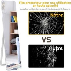 COSTWAY Miroir Sur Pied Rectangulaire, Miroir Mural En Style Contemporain, Bord Rond, Pour Chambre, Salon, Salle De Bain, 160 X 37cm, Blanc 9 COSTWAY Miroir Sur Pied Rectangulaire, Miroir Mural En Style Contemporain, Bord Rond, Pour Chambre, Salon, Salle De Bain, 160 X 37cm, Blanc -Miroir Soldes Boutique 26922059 3