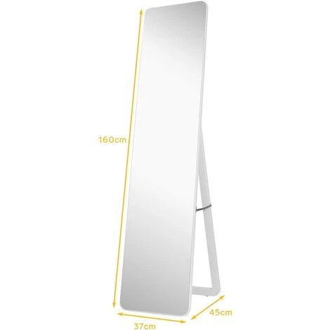 COSTWAY Miroir Sur Pied Rectangulaire, Miroir Mural En Style Contemporain, Bord Rond, Pour Chambre, Salon, Salle De Bain, 160 X 37cm, Blanc 7 COSTWAY Miroir Sur Pied Rectangulaire, Miroir Mural En Style Contemporain, Bord Rond, Pour Chambre, Salon, Salle De Bain, 160 X 37cm, Blanc – Image 5