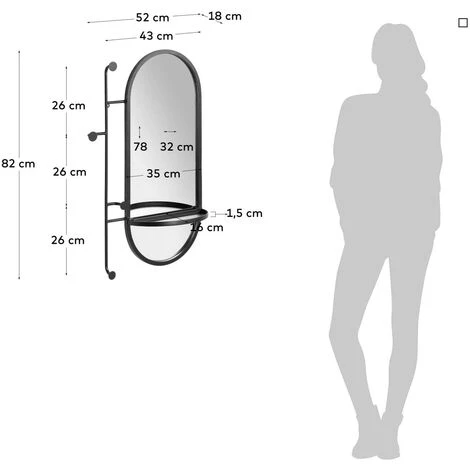 Kave Home - Miroir Avec Porte-manteaux Zada En Acier Noir 52 X 82 Cm - Noir 5 Kave Home - Miroir Avec Porte-manteaux Zada En Acier Noir 52 X 82 Cm - Noir – Image 3