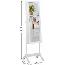 TALKEACH Non Plein Miroir Plancher En Bois Debout 4-couche étagère Stockage De Bijoux Armoire De Miroir Réglable -Miroir Soldes Boutique 27447739 2