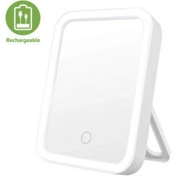 LONGZIMING Miroir De Maquillage LED Portable Avec 3 Réglages De Lumière Réglables, 1x Grand Miroir De Courtoisie éclairé Sans Fil Pour Les Voyages