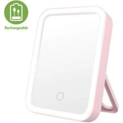 LONGZIMING Miroir De Maquillage LED Portable Avec 3 Réglages De Lumière Réglables, 1x Grand Miroir De Courtoisie éclairé Sans Fil Pour Les Voyages