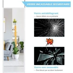 COSTWAY Miroir à Suspendre Sur Porte Avec Crochets De Suspension Réglables En Hauteur 36,5 X 107 CM -Miroir Soldes Boutique 28158947 3