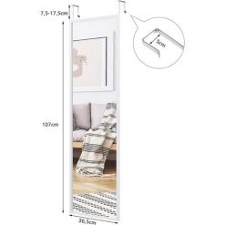 COSTWAY Miroir à Suspendre Sur Porte Avec Crochets De Suspension Réglables En Hauteur 36,5 X 107 CM -Miroir Soldes Boutique 28158947 5