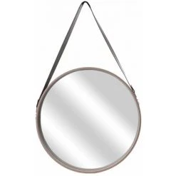 THE HOME DECO FACTORY Miroir Rond Avec Anse Imitation Cuir Barber 50 Cm - Beige - Beige