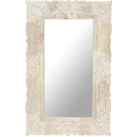 VidaXL Miroir Blanc 80x50 Cm Bois De Manguier Massif - Blanc 3 VidaXL Miroir Blanc 80x50 Cm Bois De Manguier Massif - Blanc
