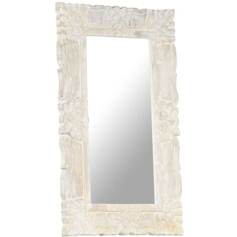 VidaXL Miroir Blanc 80x50 Cm Bois De Manguier Massif - Blanc 4 VidaXL Miroir Blanc 80x50 Cm Bois De Manguier Massif - Blanc – Image 2