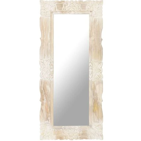VidaXL Miroir Blanc 110x50 Cm Bois De Manguier Massif - Blanc 3 VidaXL Miroir Blanc 110x50 Cm Bois De Manguier Massif - Blanc