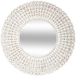 Atmosphera - Grand Miroir Mural En Bois Sculpté Aspect Vieilli D 75 Cm - Blanc