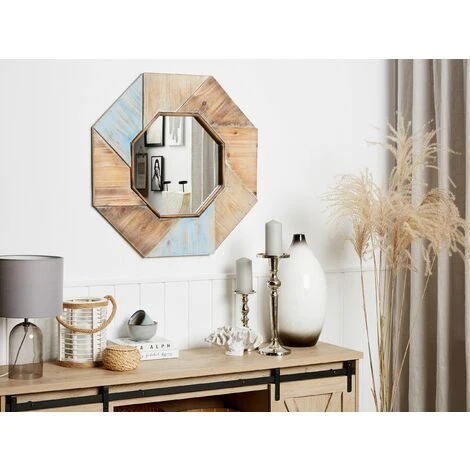 BELIANI Miroir En Bois Solide Multicolore 77x77 - Multicolore 4 BELIANI Miroir En Bois Solide Multicolore 77x77 - Multicolore – Image 2