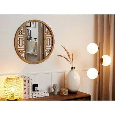 BELIANI Miroir En Bois Solide Bois Clair 60x60 - Bois Clair 4 BELIANI Miroir En Bois Solide Bois Clair 60x60 - Bois Clair – Image 2