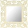 Miroir Sculpté à La Main Blanc 50x50 Cm Bois De Manguier Massif VidaXL -Miroir Soldes Boutique 30449520 1
