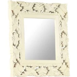 Miroir Sculpté à La Main Blanc 50x50 Cm Bois De Manguier Massif VidaXL -Miroir Soldes Boutique 30449520 2