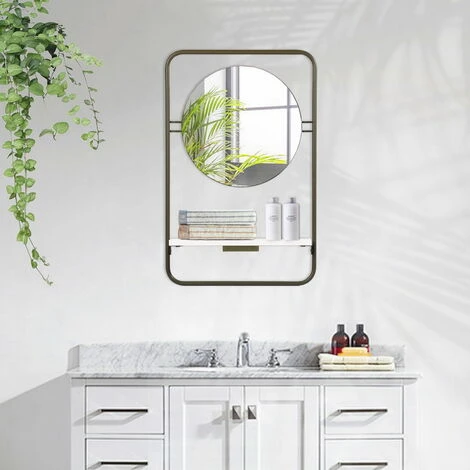 URBAN MEUBLE Miroir Mural Kaki Rond Et Moderne Avec étagère 4 URBAN MEUBLE Miroir Mural Kaki Rond Et Moderne Avec étagère – Image 2