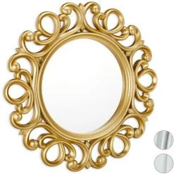 Relaxdays Miroir Mural Rond, Décoration Murale Pour Toutes Les Pièces, Avec Cadre, Ornement, ∅ 50 Cm, Doré