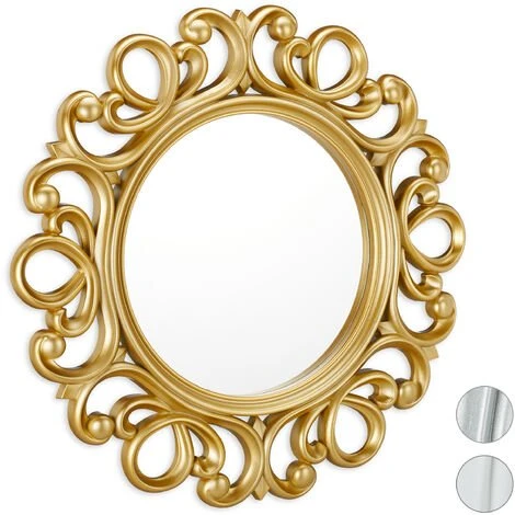 Relaxdays Miroir Mural Rond, Décoration Murale Pour Toutes Les Pièces, Avec Cadre, Ornement, ∅ 50 Cm, Doré 3 Relaxdays Miroir Mural Rond, Décoration Murale Pour Toutes Les Pièces, Avec Cadre, Ornement, ∅ 50 Cm, Doré