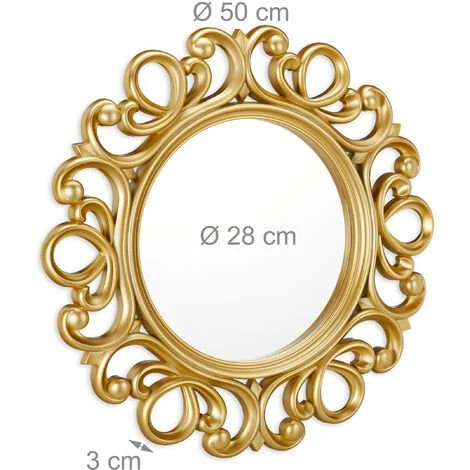 Relaxdays Miroir Mural Rond, Décoration Murale Pour Toutes Les Pièces, Avec Cadre, Ornement, ∅ 50 Cm, Doré 6 Relaxdays Miroir Mural Rond, Décoration Murale Pour Toutes Les Pièces, Avec Cadre, Ornement, ∅ 50 Cm, Doré – Image 4