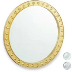 Relaxdays Miroir Mural Rond, Miroir à Accrocher, Salon, Salle De Bain & WC, ∅ Env. 50,5 Cm Avec Cadre, Doré