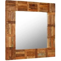 DéCOSHOP26 Miroir Mural Bois De Récupération Massif 60 X 60 Cm - Noir -Miroir Soldes Boutique 32510470 2
