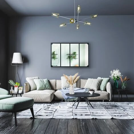 IDMARKET Miroir Verrière 4 Bandes Design Industriel 110X70 Cm 4 IDMARKET Miroir Verrière 4 Bandes Design Industriel 110X70 Cm – Image 3