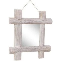 DéCOSHOP26 Miroir En Forme De Bûches Blanc 50x50 Cm Bois De Récupération Massif - Or -Miroir Soldes Boutique 32643877 5