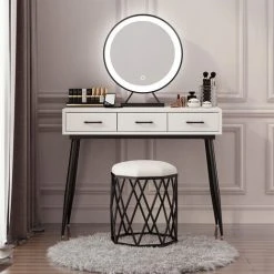 SKECTEN Miroir De Maquiallge Ø 50cm Miroir Électrique Lumineux Réglable LED Trois Couleurs Réglables -Miroir Soldes Boutique 33017109 5