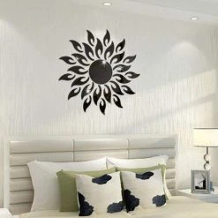 LITZEE 27 Pcs Fleur Du Soleilr Miroir Autocollant Noir, Acrylique Brillant Miroir Decoration Murale, 3D Moderne Miroir Adhesif Mural DIY, Decoration Maison Mirroir Murales -Miroir Soldes Boutique 33252660 5