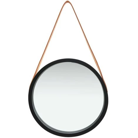 DéCOSHOP26 Miroir Mural Avec Sangle Marron 40 Cm Bois Noir - Noir 4 DéCOSHOP26 Miroir Mural Avec Sangle Marron 40 Cm Bois Noir - Noir – Image 2