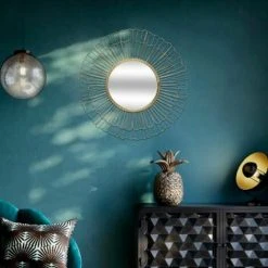 ATMOSPHERA, CRŽATEUR D'INTŽRIEUR Miroir Mural Rond En Métal "Fleur" 67cm Or -Miroir Soldes Boutique 33664904 3