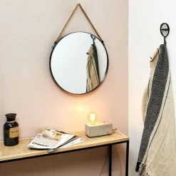 THE HOME DECO FACTORY Miroir Rond Avec Anse En Jonc 50 Cm Noir - Noir -Miroir Soldes Boutique 33973041 4