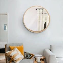 MOB-IN Miroir Rond En Chêne 60 Cm VALI - Bois Clair