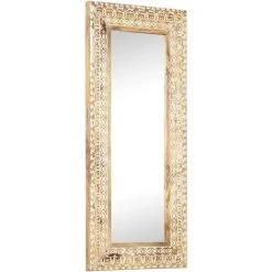 VidaXL Miroir Sculpté à La Main 110x50x2,6 Cm Bois De Manguier Solide - Brun