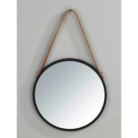 WENKO Miroir Mural Rond Borrone, Miroir Avec Cadre Métallique Noir Et Lanière De Suspension En Similicuir, Miroir Décoratif Au Design Industriel, Verre - Métal, Ø 30 Cm, Noir - Marron 5 WENKO Miroir Mural Rond Borrone, Miroir Avec Cadre Métallique Noir Et Lanière De Suspension En Similicuir, Miroir Décoratif Au Design Industriel, Verre - Métal, Ø 30 Cm, Noir - Marron – Image 3