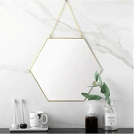 BEARSU Miroir Mural à Suspendre, Petit Miroir Hexagonal Doré Pour Salle De Bain à La Maison, Salon, 11,81 "X 10,24", Petit, Or 5 BEARSU Miroir Mural à Suspendre, Petit Miroir Hexagonal Doré Pour Salle De Bain à La Maison, Salon, 11,81 "X 10,24", Petit, Or – Image 3
