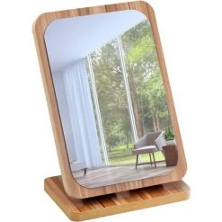 BRIDAY Miroir De Maquillage En Bois Miroir De Table En Bois Miroir De Bureau Portable Miroir Cosmétique Avec Cadre En Bois(Rectangle)