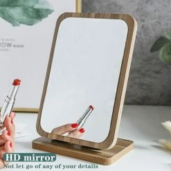 BRIDAY Miroir De Maquillage En Bois Miroir De Table En Bois Miroir De Bureau Portable Miroir Cosmétique Avec Cadre En Bois（Rectangle） -Miroir Soldes Boutique 36813760 4