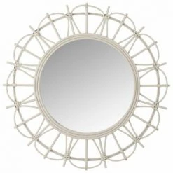 Paris Prix - Miroir Mural Rond En Bambou "teo" 60cm Gris Clair
