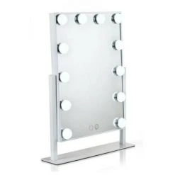 DONTODENT Miroir De Courtoisie Lumineux Avec Ampoule 12 LED Dimmable Et Design Tactile, Style Hollywoodien, Miroir De Courtoisie Lumineux Avec Lumière LED, Blanc [Classe énergétique A +]