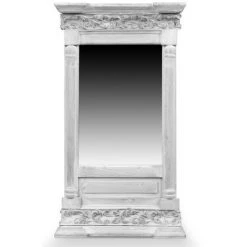 DéCORATION D'AUTREFOIS Miroir Ancien Rectangulaire Vertical Bois Cerusé Blanc 42x10x75cm - Blanc