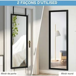 COSTWAY Miroir Mural Suspendu, Miroir De Porte 120 X 37 CM Avec Crochets De Suspension, Pour Chambre, Salon, Vestiaire, Noir -Miroir Soldes Boutique 37783462 3