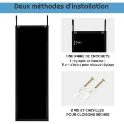 COSTWAY Miroir Mural Suspendu, Miroir De Porte 120 X 37 CM Avec Crochets De Suspension, Pour Chambre, Salon, Vestiaire, Noir -Miroir Soldes Boutique 37783462 4